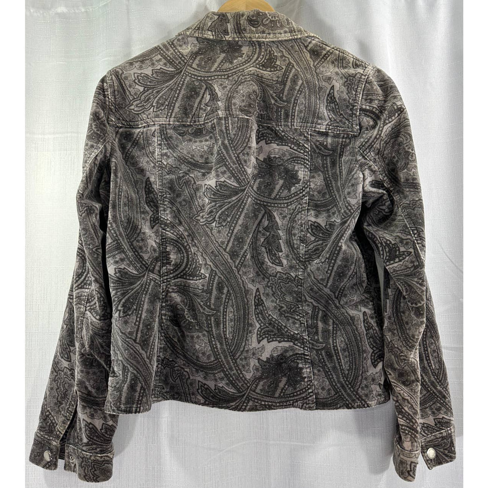 Jones New York Signature Full Zip Gray Velvet Paisley Print Jacket Size Medium - Picture 3 of 3